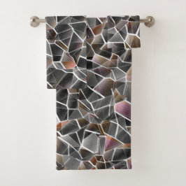 粗いサーモンと灰色の不規則なモザイクの散らかった バスタオルセット