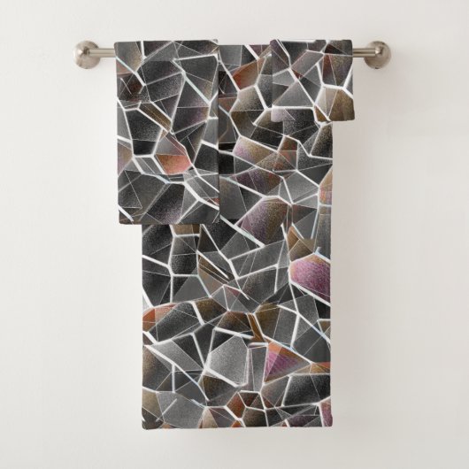 粗いサーモンと灰色の不規則なモザイクの散らかった バスタオルセット (インサイチュ)