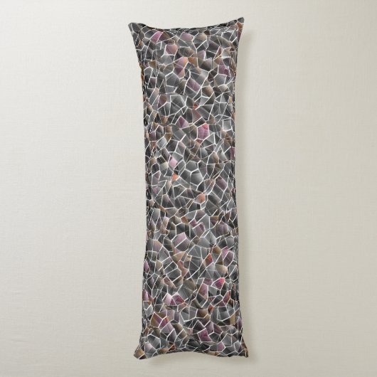 粗いサーモンと灰色の不規則なモザイクの散らかった ボディピロー (裏面 (縦))