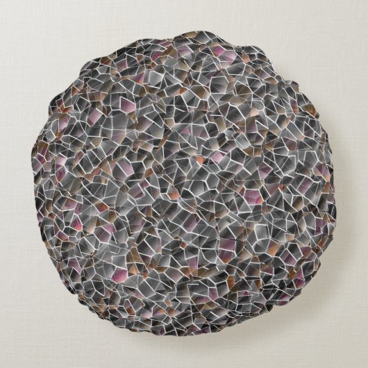 粗いサーモンと灰色の不規則なモザイクの散らかった ラウンドクッション (裏面)