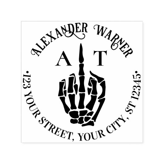 粗いスケルトンハンドミドルフィンガー名の初期化アドレス セルフインキングスタンプ (デザイン)