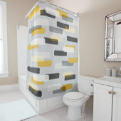 粗い四角形ブラシストローク(グレーと黄色) シャワーカーテン (インサイチュ)