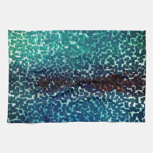 粗い打ちガラスの上のネオンブルーのモザイクスタイル キッチンタオル (横)