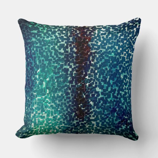 粗い打ちガラスの上のネオンブルーのモザイクスタイル クッション (正面)