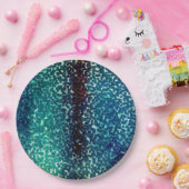 粗い打ちガラスの上のネオンブルーのモザイクスタイル ペーパープレート (パーティー)