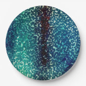 粗い打ちガラスの上のネオンブルーのモザイクスタイル ペーパープレート (正面)