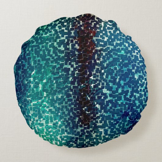 粗い打ちガラスの上のネオンブルーのモザイクスタイル ラウンドクッション (裏面)