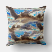 粗い木質の青と茶色のステンドテクスチャ クッション (裏面)