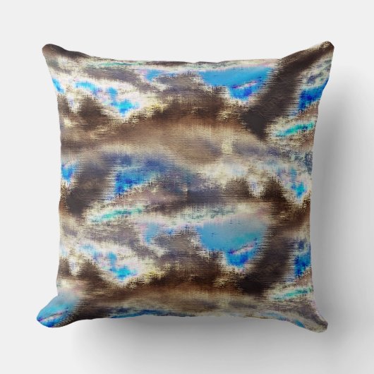 粗い木質の青と茶色のステンドテクスチャ クッション (正面)