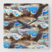 粗い木質の青と茶色のステンドテクスチャ スクエア壁時計 (正面)