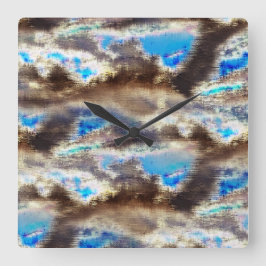 粗い木質の青と茶色のステンドテクスチャ スクエア壁時計