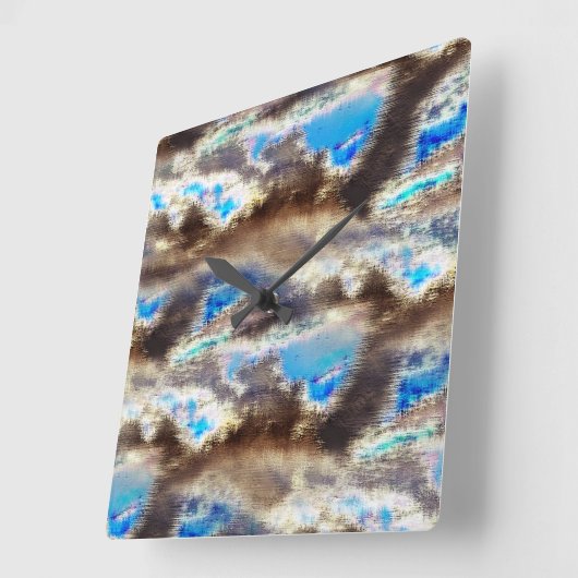 粗い木質の青と茶色のステンドテクスチャ スクエア壁時計 (傾斜)