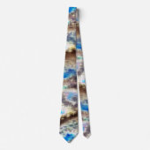 粗い木質の青と茶色のステンドテクスチャ ネクタイ (正面)