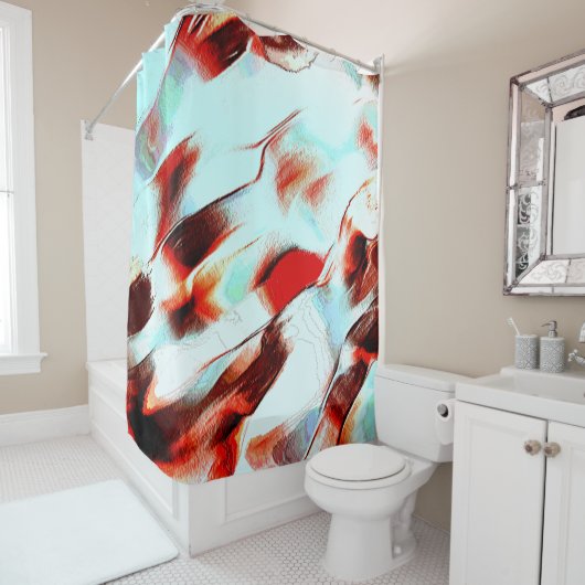 粗い淡いシアンと強い赤 シャワーカーテン (インサイチュ)