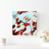 粗い淡いシアンと強い赤 スクエア壁時計 (ホーム)