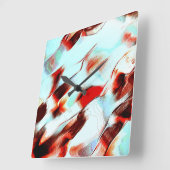 粗い淡いシアンと強い赤 スクエア壁時計 (傾斜)