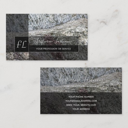 粗い灰色の大理石大理石構造モノグラム 名刺 (正面/裏面)