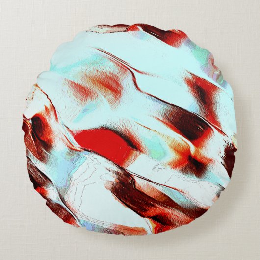 粗い白っぽいシアンと茶色がかった赤 ラウンドクッション (正面)