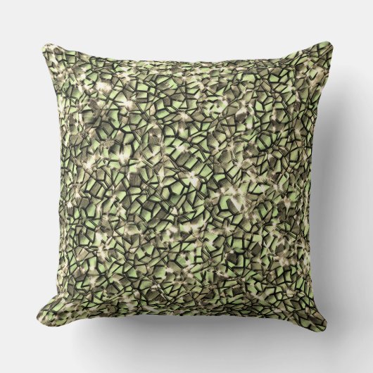 粗い緑がかったセピアと輝きのモザイク層 クッション (正面)
