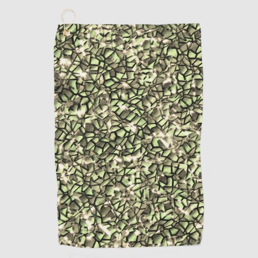 粗い緑がかったセピアと輝きのモザイク層 ゴルフタオル (正面)