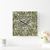 粗い緑がかったセピアと輝きのモザイク層 スクエア壁時計 (ホーム)