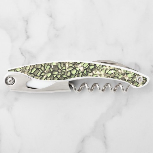 粗い緑がかったセピアと輝きのモザイク層 ソムリエナイフ (正面)