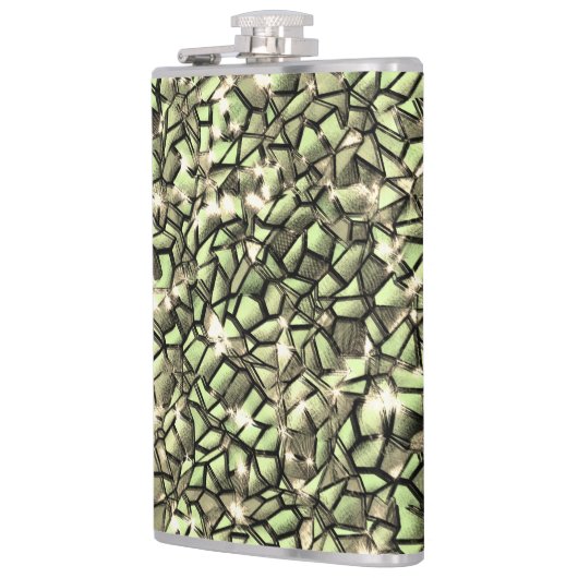 粗い緑がかったセピアと輝きのモザイク層 フラスク (左)