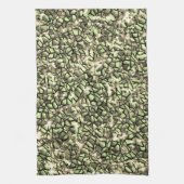 粗い緑がかったセピアのモザイク層とキラキラ キッチンタオル (縦)