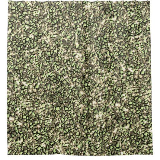 粗い緑がかったセピアのモザイク層とキラキラ シャワーカーテン (正面)