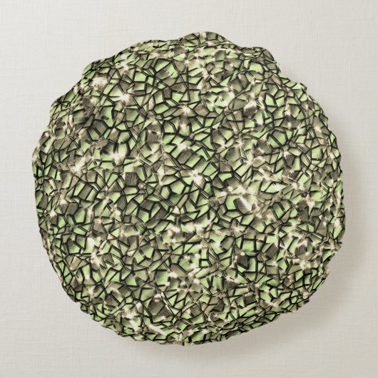 粗い緑がかったセピアのモザイク層とキラキラ ラウンドクッション (裏面)