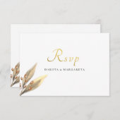 粗エレガント褐色葉RSVP金ゴールド 招待状 (正面/裏面)