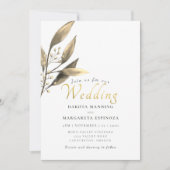 粗エレガント野な金ゴールドの黒結婚葉 招待状 (正面)