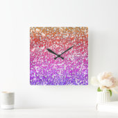 粗モザイクオレンジから赤と薄紫と輝き スクエア壁時計 (ホーム)