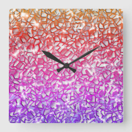 粗モザイクオレンジから赤と薄紫と輝き スクエア壁時計