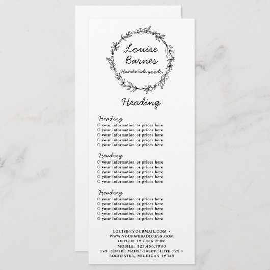 粗野なリース価格表またはサービスカード 招待状 (正面/裏面)