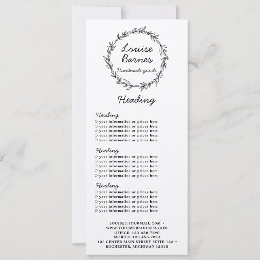 粗野なリース価格表またはサービスカード 招待状 (正面)