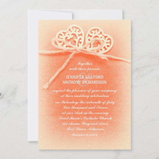 粗野なヴィンテージサンゴ色結婚式招待状 招待状 (正面)