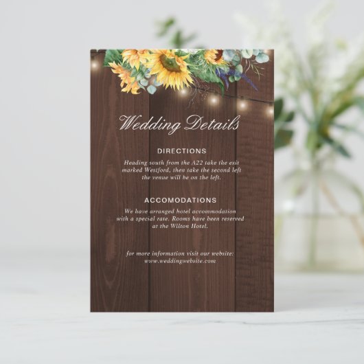 粗野な木のヒマワリの結婚詳細カード エンクロージャーカード (スタンド正面)