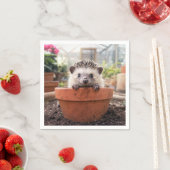 粘土の植木鉢にいるハリネズミ スタンダードカクテルナプキン (インサイチュ)