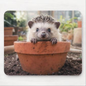 粘土の植木鉢にいるハリネズミ マウスパッド (正面)