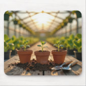 粘土の植木鉢の温室の植物の苗 マウスパッド (正面)