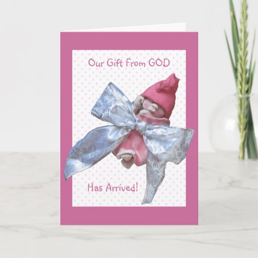 粘土ベビー:誕生のお知らせ:神からの贈り物 案内状 (正面)