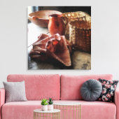 粘土製の投手のボウルとバスケット キャンバスプリント (インサイチュ (リビング))