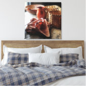 粘土製の投手のボウルとバスケット キャンバスプリント (インサイチュ (寝室))