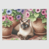 粘土鉢のある庭のシャム猫 ティシューペーパー 薄葉紙 (正面)