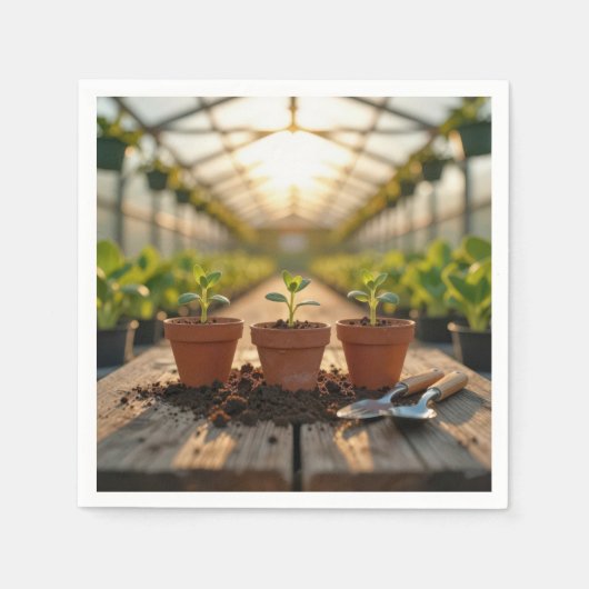 粘土鉢の温室植物苗 スタンダードカクテルナプキン (正面)