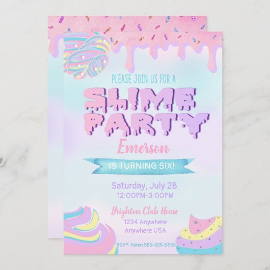 粘液バースデーパーティ招待状が滴り落ち招待状 招待状 (正面/裏面)