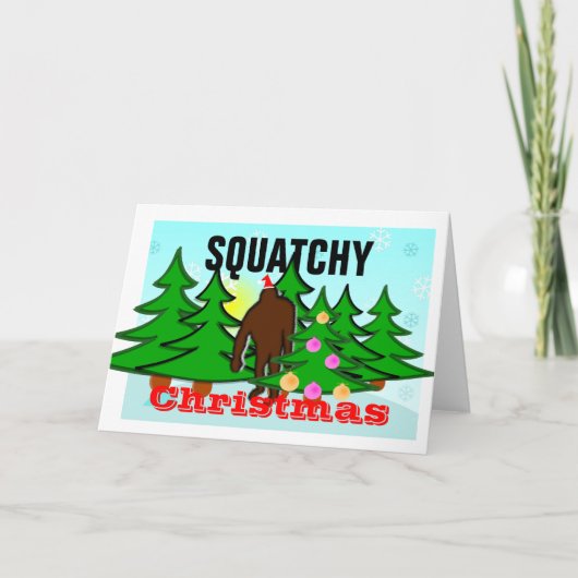 粘着性Squatchyのおもしろいなクリスマスビッグフット シーズンカード (正面)