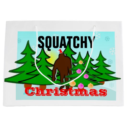 粘着性Squatchyのおもしろいなクリスマスビッグフット ラージペーパーバッグ (正面)