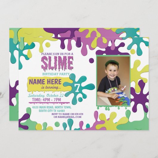 粘着物の誕生会の点滴注入の写真の招待6 7 8 9 招待状 (正面/裏面)